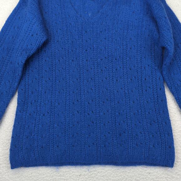 Vintage Sostanza Open Knit Blue V-neck Sweater Mohair Wool Women's Size Small - Picture 4 of 8